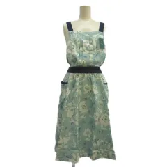 アフタヌーンティー Afternoon Tea エプロン F 水色 アクアブルー 花柄 ノースリーブ プリーツ /MD ■ECE003