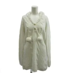 リズリサ LIZ LISA ワンピース ニット 長袖 ひざ丈 フード Vネック ポンポン付き M 白 ホワイト /XZ ■ECB002