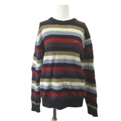 クロコダイル CROCODILE ニット セーター ウール M マルチカラー ストライプ柄 クルーネック 長袖 /KT ■ECC003