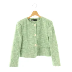 ザラ ZARA クロップドテクスチャーブレザー ジャケット ノーカラー アウター M 緑 白 /NR ■OS