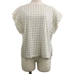 カルバンクライン CALVIN KLEIN カットソー Tシャツ プルオーバー クルーネック 格子 チェック プリント ロゴ フレンチスリーブ XS ベージュ 黒 ブラック