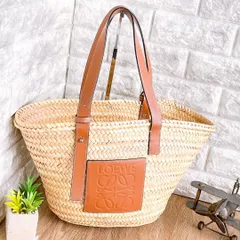 ◇ロエベ◇LOEWE アナグラム バスケット バッグ ミディアム ハンド バッグ かごバッグ カゴバッグ ナチュラル ブラウン 系 ブランド