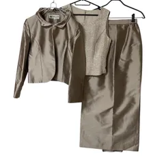 【美品】HARDY AMIES LONDON ハーディエイミスロンドン フォーマルセットアップ ジャケット トップス ロングスカート ベージュ サイズ9【ZY12】