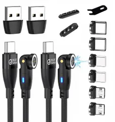 マグネット充電ケーブル 9PIN PD 60W マグネット端子3種類(USB Type-C 2個,MicroUSB 2個,アイプロダクト2個) QC データ通信対応 2本セット(1m,ブラック)　美品　おすすめ 2ca955d8