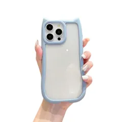 シンプル 背面クリア おしゃれ ねこ かわいい クリア ネコミミ 指紋防止 猫耳 耐衝撃 猫 カバー 韓国 ケース カスタマイズ 16 iPhone用 (ブルー スマホケース iPhone16) ddice