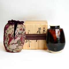 茶道具　京焼　桶谷定一作　肩衝茶入　仕覆付　共箱　V　7350 京焼名工【桶谷定一】作 肩衝茶入 共箱 仕覆付 R851127 - メルカリ