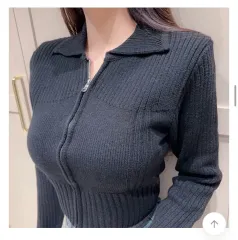 ブラック クロップド ニット ジップアップ カーディガン 新品 (実物画像あり)