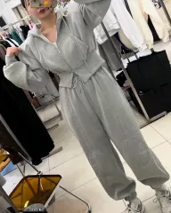 新品) 両面起毛 ジョガーパンツ グレー