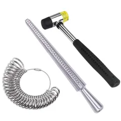 プロ仕様 指輪測定用 調整 補修ツール サイズ 指輪 ジュエリー用 日本標準規格 まで対応 工具 ハンマー リング棒 道具 リングゲージ 指輪サイズゲージ (リング定規セット) 日本規格リングサイズ3点セット