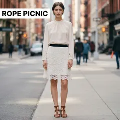 ロペピクニック ROPE' PICNIC レースタイトスカート　白　ひざ丈スカート 膝丈   オケージョンスカート　ウエストゴム ホワイト　白 38号