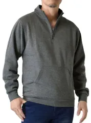 / TC起毛 暖 A1C 刺繍 無地 裏起毛 トレーナー メンズ スウェット ハーフジップ