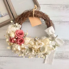 ✾限定一点✾ハーフリース 小さめ＊母の日 ギフト プレゼント お祝い インテリア~プリザーブドローズ ミニバラ ユーカリ アンティーク ナチュラル~ピンク