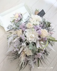 ✿春の優しい淡色ブーケ✿ホワイト系/ドライフラワーブーケ✴前撮り✴ウェディングブーケ✴結婚式✴ブートニア付き✿