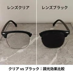 調光サングラス 紫外線で自動変色 室内クリア→屋外ブラック ブロウ型 ハーフリム UVカット UV400 メンズ レディース 男女兼用 普段使い アウトドア ドライブ スポーツ 伊達メガネ