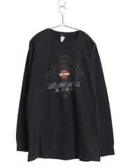 【お得なクーポン配布中!】 00s ★ ハーレー ダビッドソン 4面 プリント 長袖 Tシャツ メンズ L オールド ロンT バイク スパイダーウェブ グラフィック 袖プリント 黒