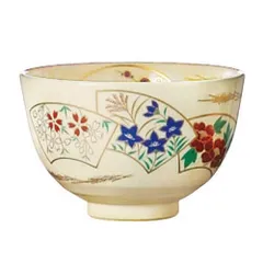 抹茶茶碗 抹茶碗 茶碗 色絵茶碗 扇面 一客 茶道具 お稽古 陶磁器 お点前用 通年物 [扇面]