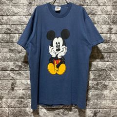 希少】ディズニー ミッキー Tシャツ Lサイズ 青パン お座り 両面