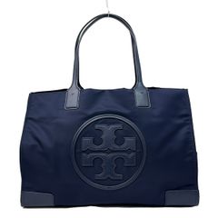 トリーバーチ エラ デカロゴ トートバッグ ナイロン レザー ネイビー