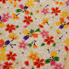 1ｍ　2126W-24A オフホワイト　桜 生地 和柄 小桜金紛 千代紙プリント 細布 金彩 シーチング 綿 布 布地 110cm幅