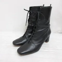 ダイアナ DIANA レザー ショート ブーツ 23.5cm 黒 ブラック 靴 シューズ バックファスナー レースアップ 箱付き