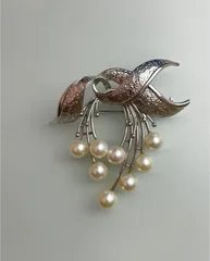 【極美品】アコヤ真珠 パール 8珠ブローチ STERLING シルバー 職人技 刻印あり