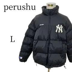 【極美品】ペルーシュ MLB ニューヨークヤンキース 中綿 スタジャン ブラック Lサイズ Perushu 別注 コラボ パフィージャケット ワッペン 刺繍ロゴ ゆるだぼ オーバーサイズ 古着 ストリート ビッグシルエット 完売品 ナイロンジャケット 黒