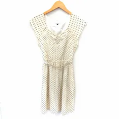 アンレリッシュ UNRELISH ワンピース フレンチスリーブ ドット 膝丈 Vネック ベルト 38 アイボリー /ST1