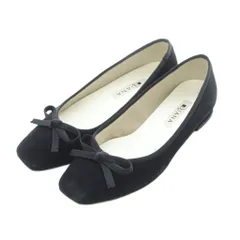 ダイアナ DIANA スクエアトゥバレエシューズ スエードレザー 本革 22cm 黒 ブラック リボン /RI ■OS