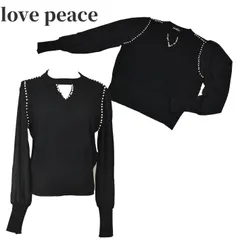 ニット レディース パール付き シアー袖 長袖 トップス きれいめ 上品 ブラック 黒 リブニット 異素材 切り替え フェミニン 通勤 オフィス 大人 秋 春 LOVE PEACE 8573