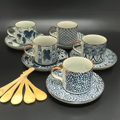 ◼︎未使用保管品◼︎陶器製　カップ&ソーサー　木製スプーン　5組セット　コーヒーカップ　ティーカップ