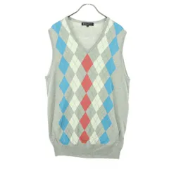 美品 BEAUTY＆YOUTH ビューティーアンドユース フロント アーガイルチェック柄 ハイゲージ Vネック コットン ニットベスト M グレー UNITED ARROWS メンズ 古着