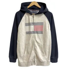 TOMMY HILFIGER トミーヒルフィガー ロゴプリント フーディー パーカー ポケット付き 裏起毛 紺×ライトグレー No.P385