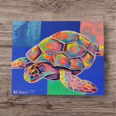 カラフルなペンギンの原画 27.3×22cmキャンバス 現代アート 動物画