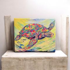 カラフルなウミガメの原画 キャンバス 絵画 現代アート ハワイ 動物画