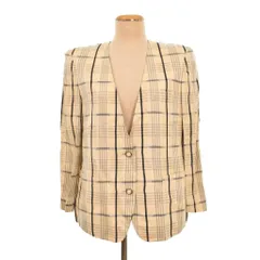 バーバリーズ Burberrys ノーカラージャケット チェック シルク リネン 9 ベージュ ■ECE003