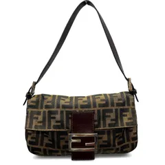 FENDI 人気 美品 フェンディ マンマバケット ZUCCA ズッカ ショルダーバッグ 26424 キャンバス レザー ブラウン ワンショルダー セミショルダー ハンドバッグ FF金具 Y2K ABランク 中古 鑑定済 フェンディバッグ