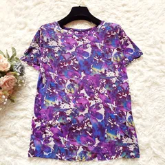 ワイズ Y's ヨウジヤマモト 水彩画風 抽象花柄 総柄 マルチカラー 半袖 Tシャツ カットソー 2 M パープル 紫のサムネイル