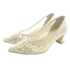 ルタロン Le Talon メッシュ パンプス チャンキーヒール ポインテッドトゥ 24cm ベージュ