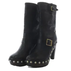 ジミーチュウ JIMMY CHOO ブーツ ミドル ハイヒール スタッズ レザー 38 ブラック /YO9