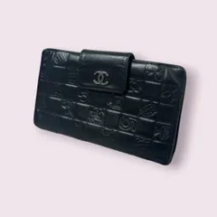 【美品】CHANEL シャネル アイコンライン ラムスキン がま口 二つ折り 財布 ココマーク 8番台 ブラック