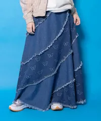 ScoLar スカラー 161654：蝶刺繍or配色 スパイラル切替フリンジデニムスカートのサムネイル