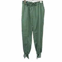 【新品/訳アリ】[印象NB] zampa ザンパ ジョガーパンツ レディース M グリーン 緑 ポリ100% センターシーム ひざあたりまで裏地付き ウエスト紐 無地 後ろポケット無し 前閉じ ジョーゼット 裾スリット テーパードのサムネイル