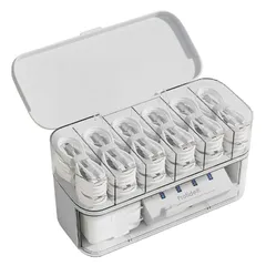 【売切注意】 ケーブル 充電器 防水 配線 防塵 収納 整理 蓋付き 小物入れ コードボックス 自宅 6仕切り オフィス 2層 卓上用 ケーブル収納ケース 23*11*13cm（ホワイト）