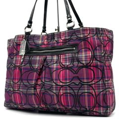 極美品 COACH コーチ ポピー トートバッグ poppy チェック柄 ピンク
