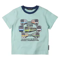 【【A】くすみグリーン V36885LGR】 Tシャツ 半袖 キッズ 子供 JR東日本 在来線 100 110 120cm 綿100% 男の子 子ども こども 子供服 保育園 幼稚園 小学生 電車 鉄道 列車 かわいい おしゃれ 電車tシャツ