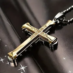 ネックレス 十字架 ラインストーン メンズ 60cm ゴールド 金属 合金 ペンダント ヴィンテージアクセサリー 男女兼用 おしゃれ カジュアル ストリート系 t10317