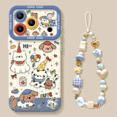 犬柄キャラクター iPhone ケース チェック柄 ストラップセット 耐衝撃