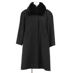 【美品】BALMAIN バルマン ロングコート カシミヤ100％ ファー 取外可 ロゴ ボタン ライニング シルク100% アウター レディース サイズ 9 ブラック 黒のサムネイル