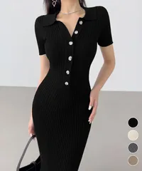 ポロニットワンピース 半袖 ロングワンピ