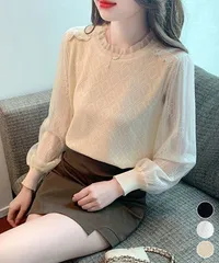 ニットトップスレース切り替えブラウス春服